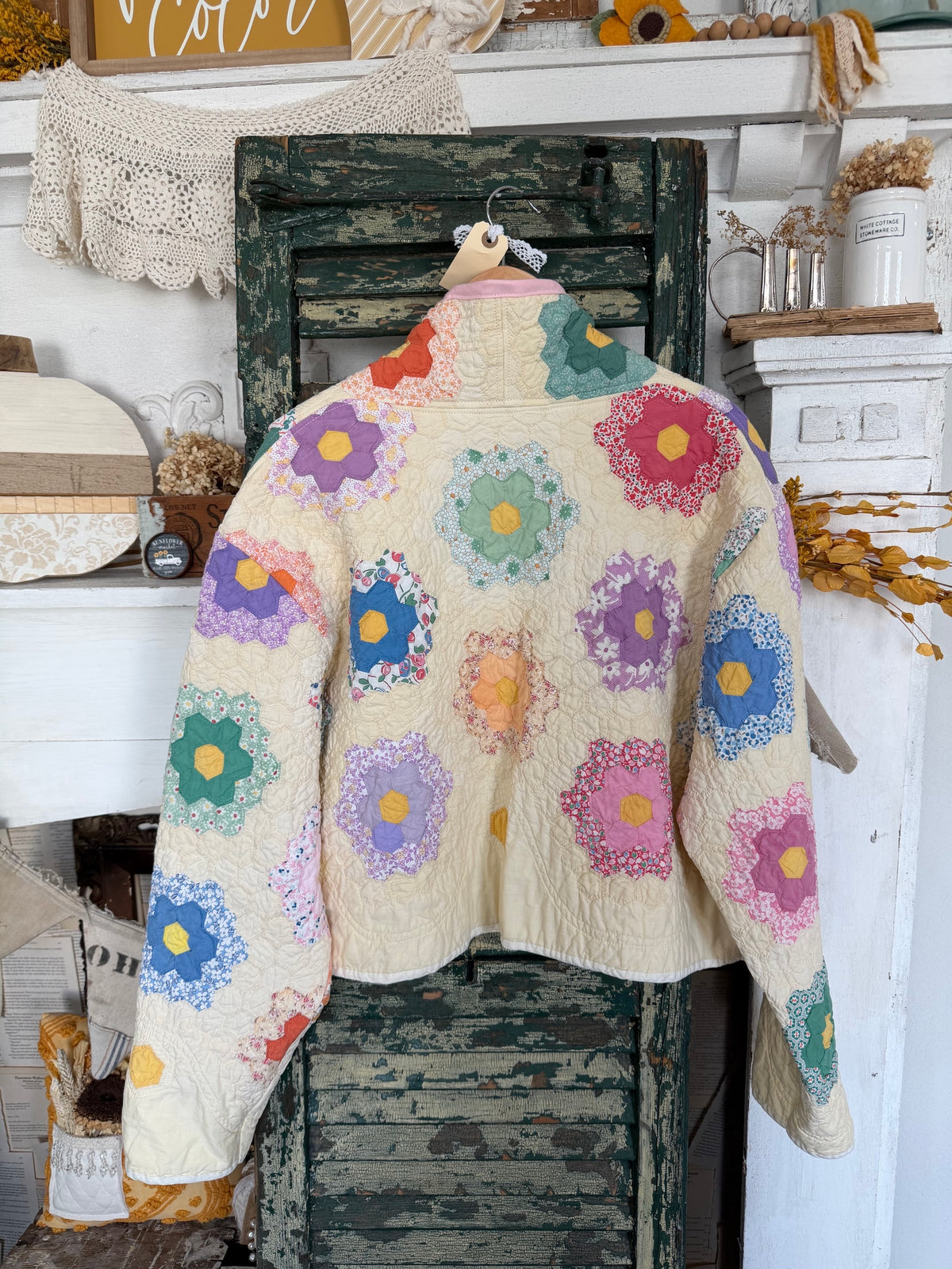 Linda - Medium Grandma Garden, Yellow Quilt Jacket