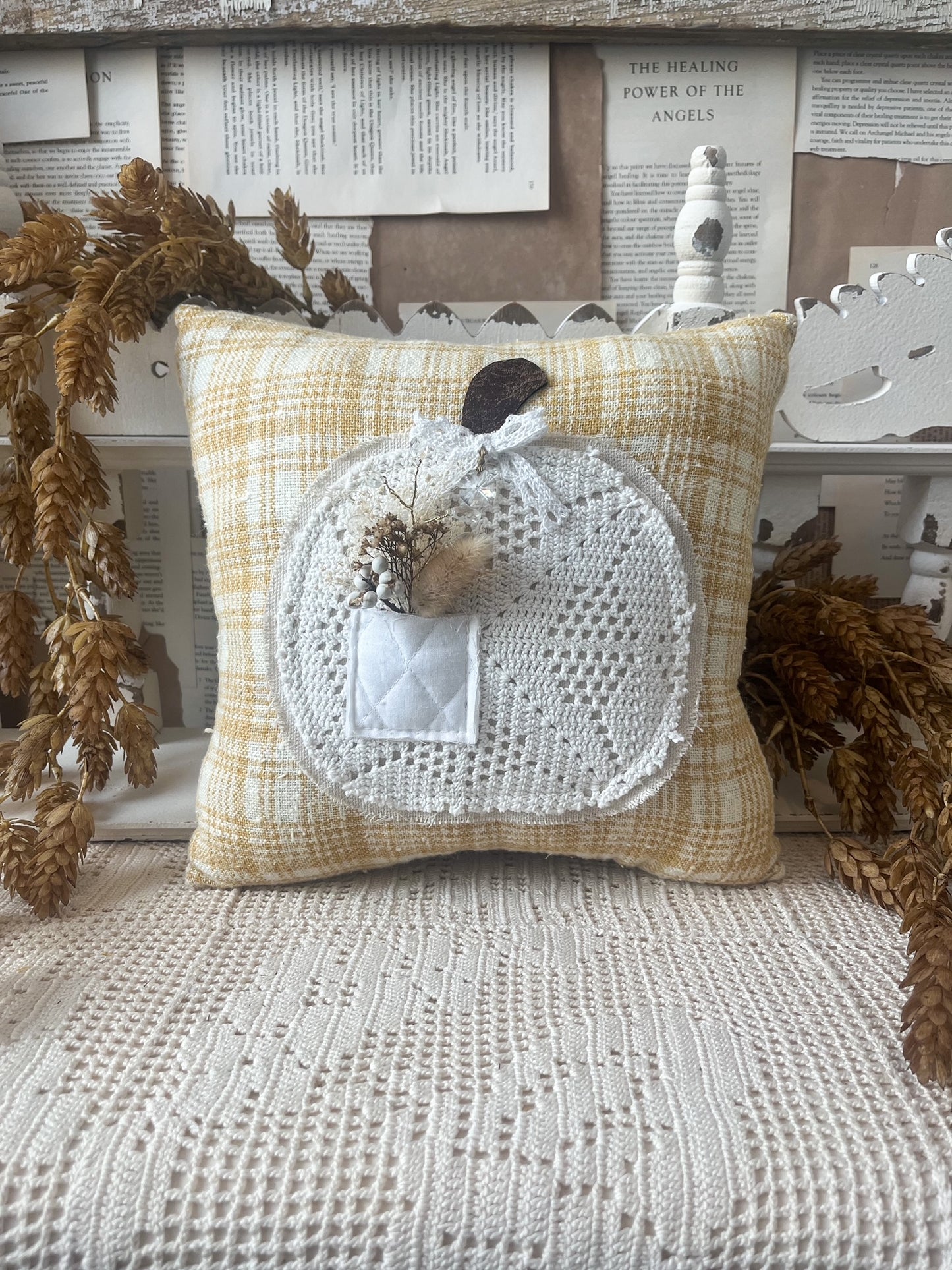 Mustard Plaid Pumpkin pillow