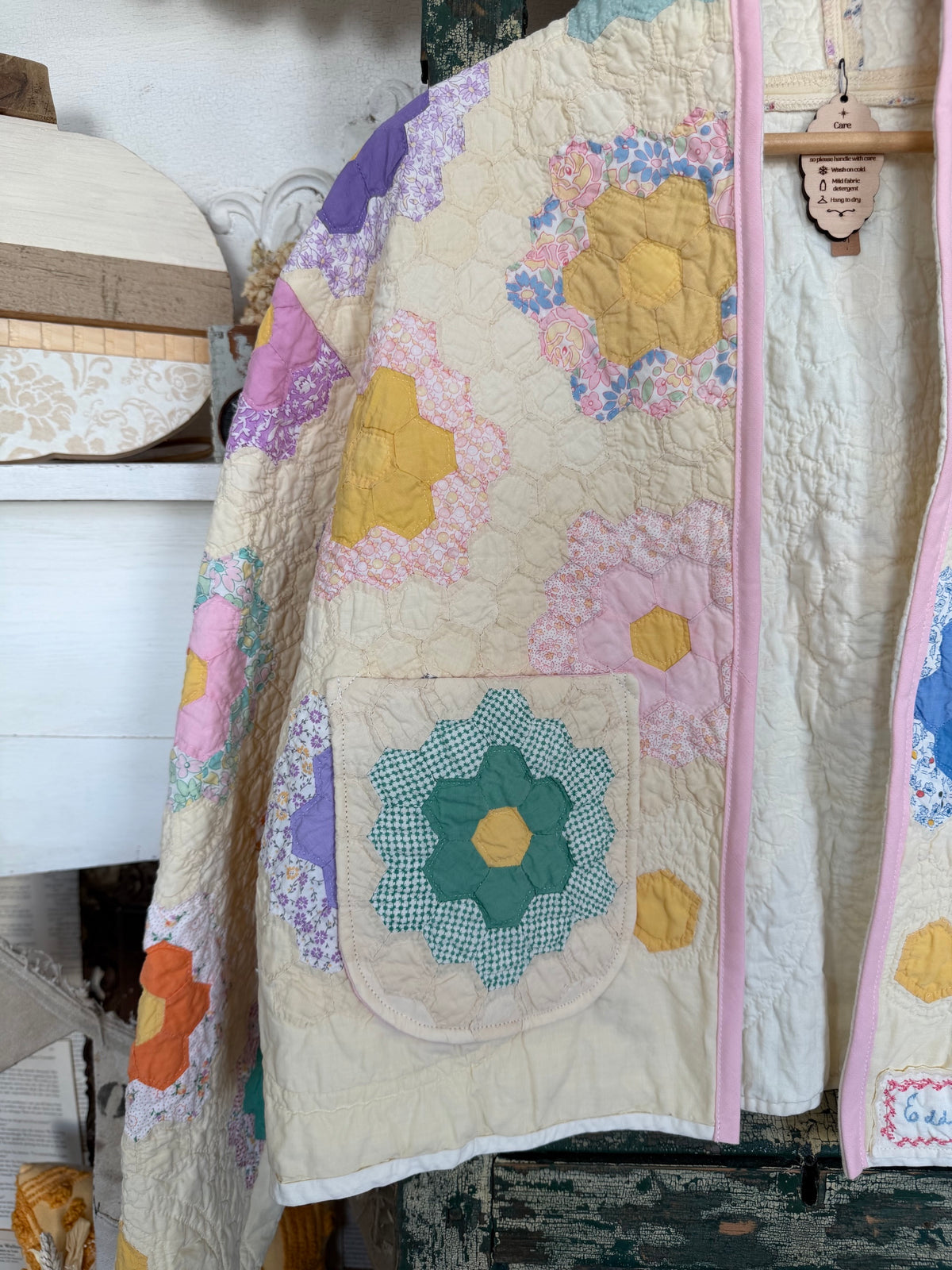 Linda - Medium Grandma Garden, Yellow Quilt Jacket