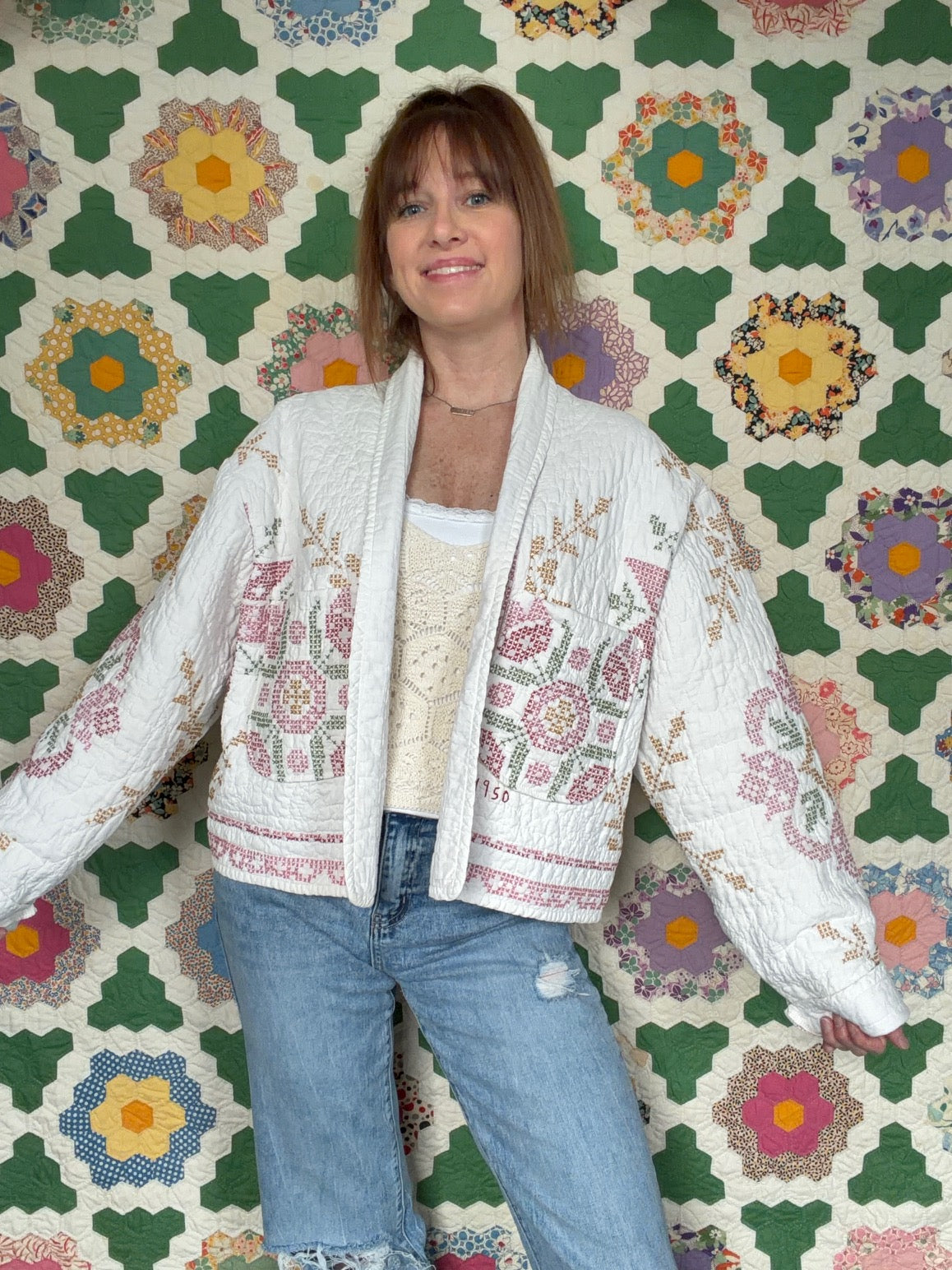 1950's Story Stitch Quilt Jacket - Medium
