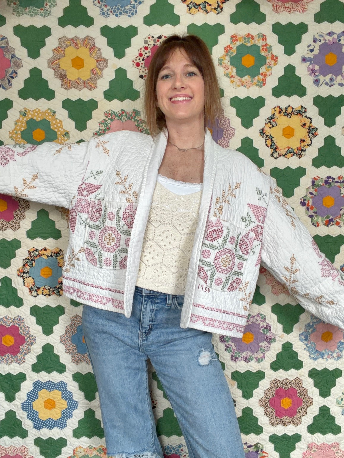 1950's Story Stitch Quilt Jacket - Medium